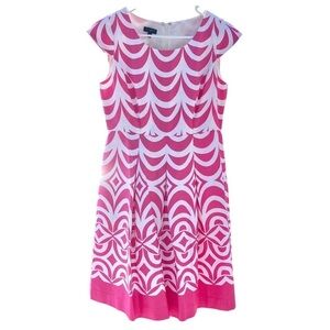 Like New Talbots geo hot pink and white dress womens 6 Petite
